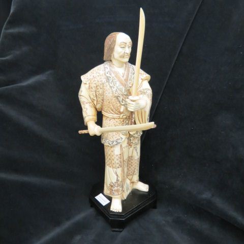 Appraisal: Chinese Carved Bone Figurine of a SamuraiWarrior fine polychrome plus