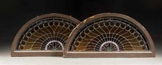 Appraisal: Pair of stained glass demilune window panels Estimate - loose