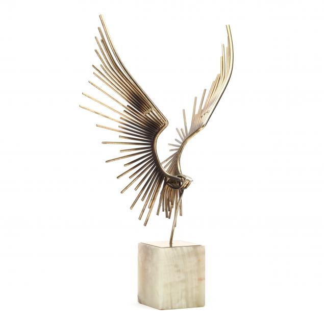 Appraisal: CURTIS JER MODERNIST BRASS AND STONE WINGED SCULPTURE composed of