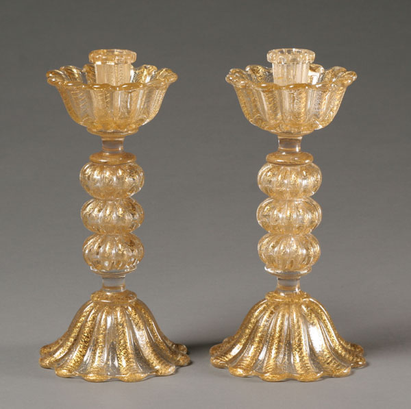 Appraisal: Barovier Toso designed by Ercole Barovier Cordonato d'Oro pair candlesticks