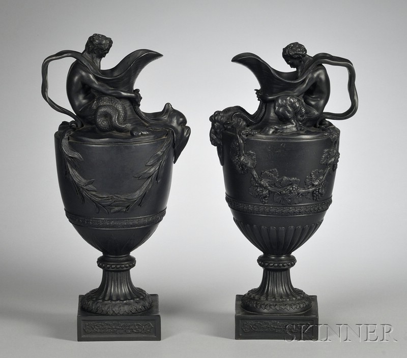 Appraisal: Pair of Wedgwood Black Basalt Wine and Water Ewers England