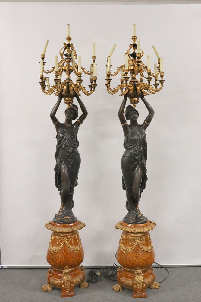 Appraisal: IMPRESSIVE PAIR OF LIFE SIZE PATINATED BRONZE Paint and Gilt