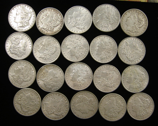 Appraisal: A CASED ROLL OF TWENTY U S SILVER MORGAN DOLLARS