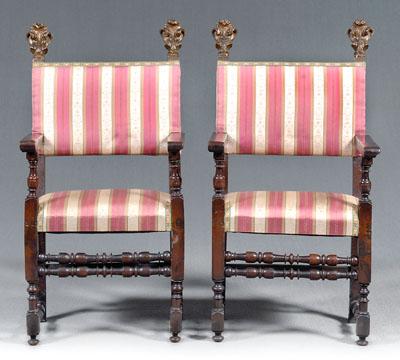 Appraisal: Fine pair French Baroque armchairs each with carved and gilt