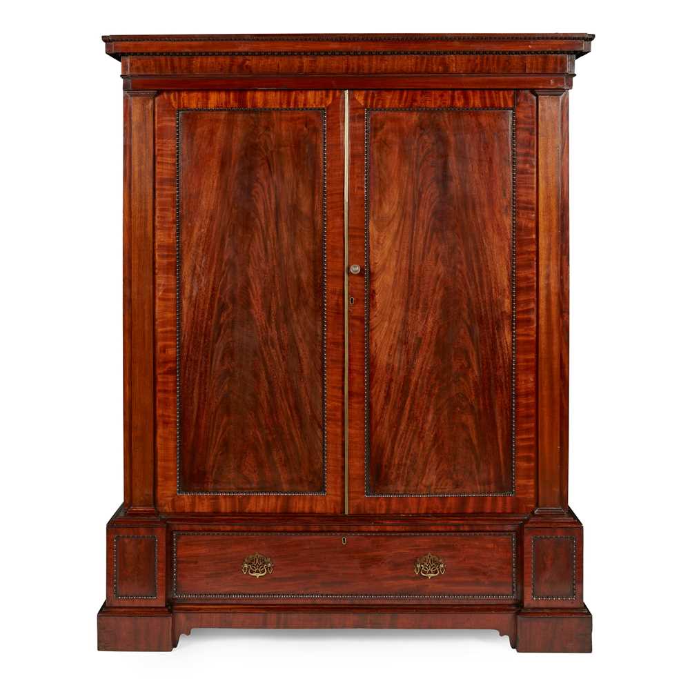 Appraisal: REGENCY MAHOGANY WARDROBE PROBABLY SCOTTISH TH CENTURY the moulded cornice