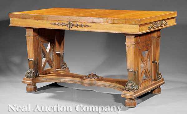 Appraisal: An Antique Neoclassical-Style Carved Maple Extension Library Table probably English