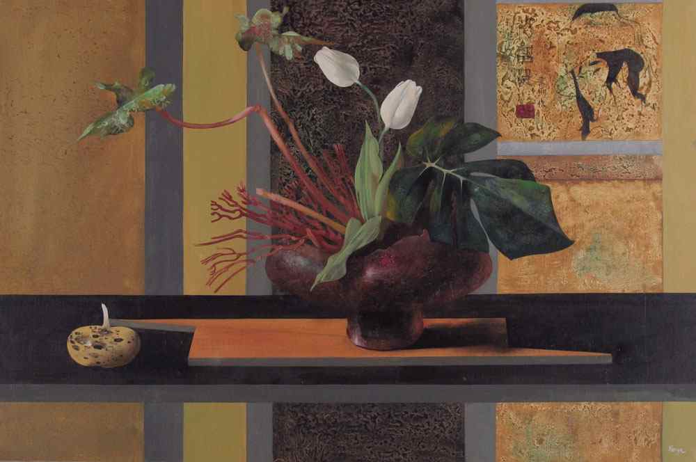 Appraisal: KORGA Gyorgy Hungary - Floral Still Life in a Modern