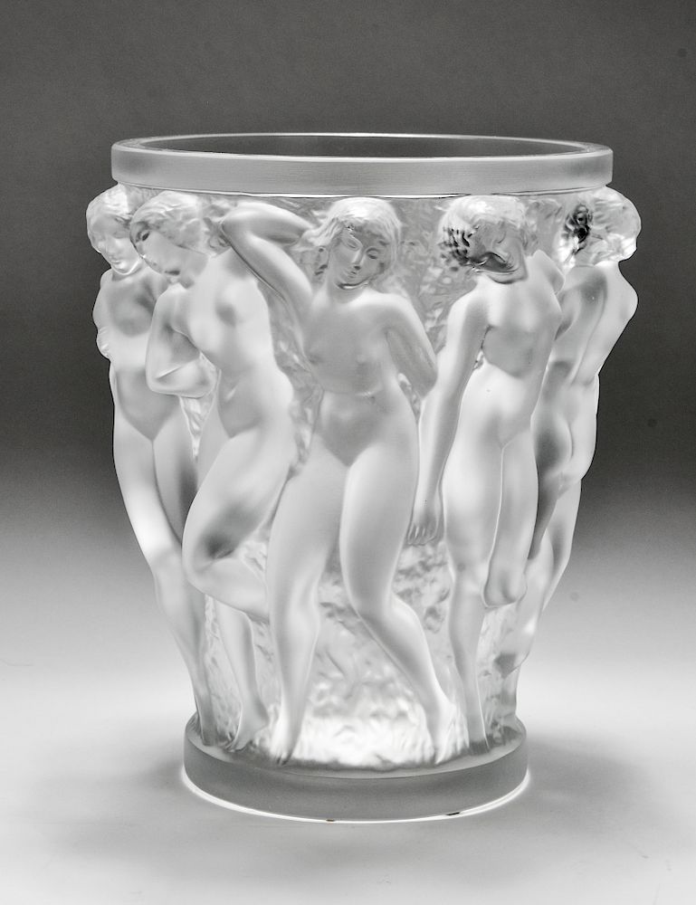 Appraisal: Lalique Bacchantes Large Frosted Art Glass Vase Lalique Bacchantes large