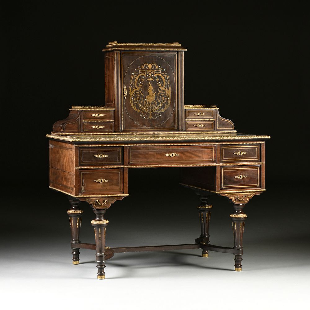 Appraisal: AN AUSTRIAN BRASS BOULLE MARQUETRY AND MOTHER OF PEARL INLAID