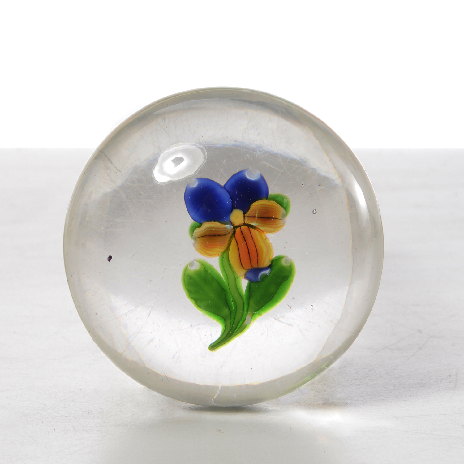 Appraisal: SAINT LOUIS GLASS PANSY PAPERWEIGHT th c unmarked h x