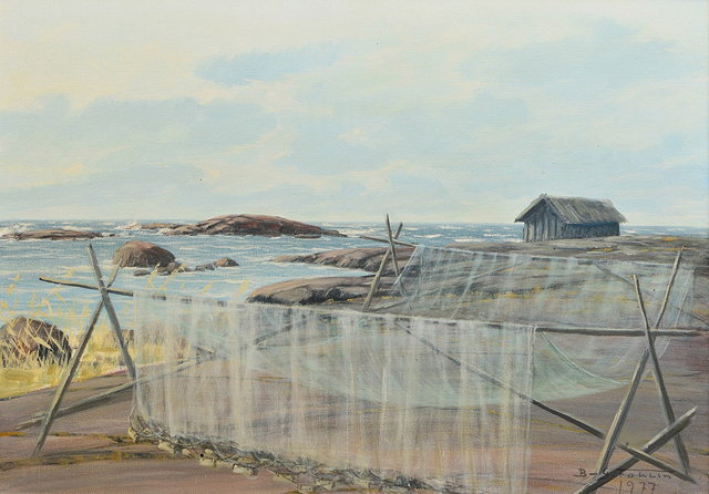 Appraisal: Bror Gosta Fohlin Finnish - Drying Nets signed and dated