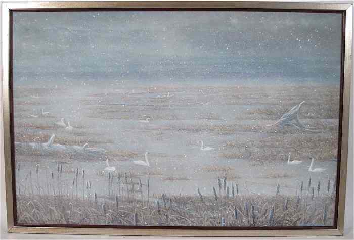 Appraisal: WINTER WETLANDS OIL ON CANVAS American th century with swans