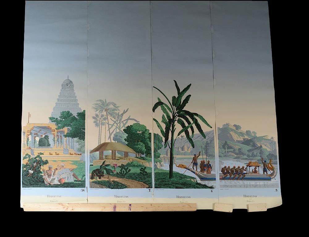 Appraisal: SET OF FOUR HAND PAINTED WALLPAPER PANELS Nos - -