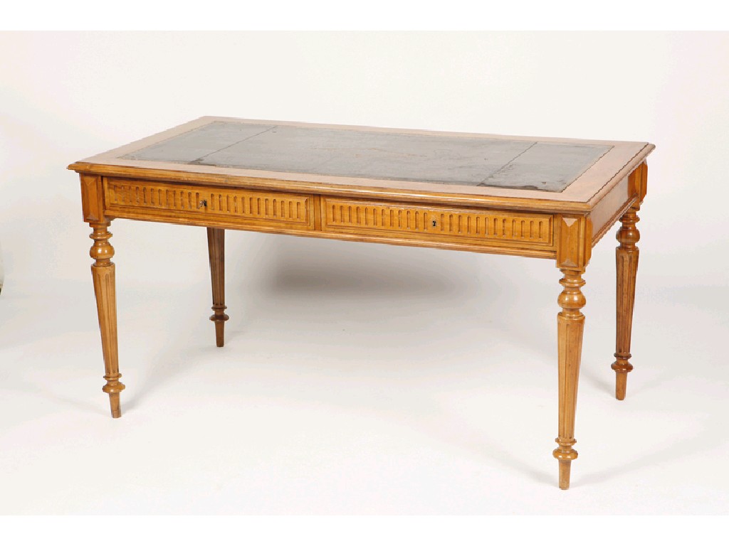 Appraisal: A TH CENTURY FRENCH WRITING DESK the leather-lined top above