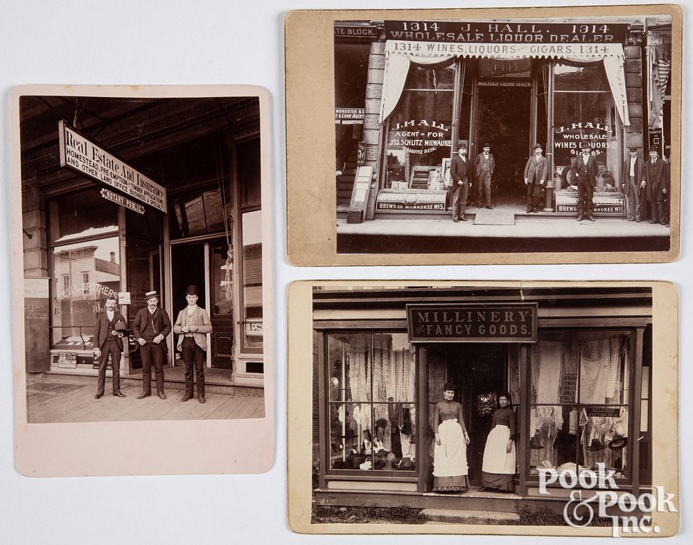 Appraisal: Three cabinet card photographs of storefronts Three cabinet card photographs