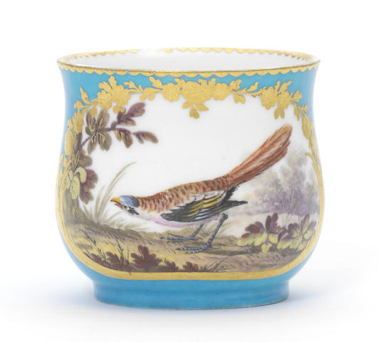 Appraisal: A S vres bleu-c leste-ground custard cup circa Painted by