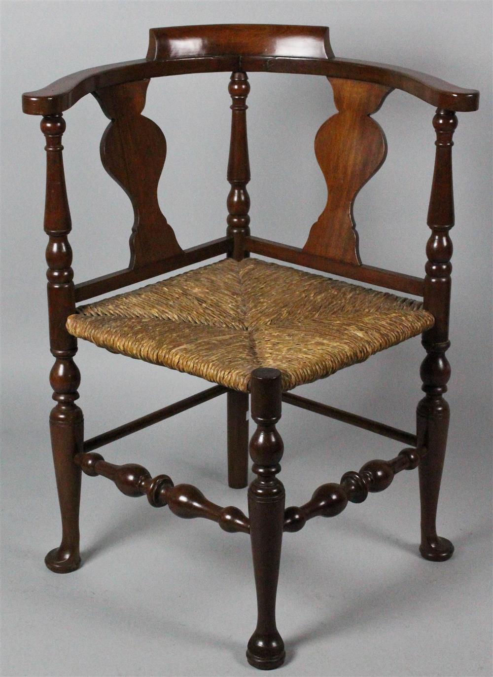 Appraisal: PROVINCIAL QUEEN ANNE CORNER CHAIR having a rounded back over