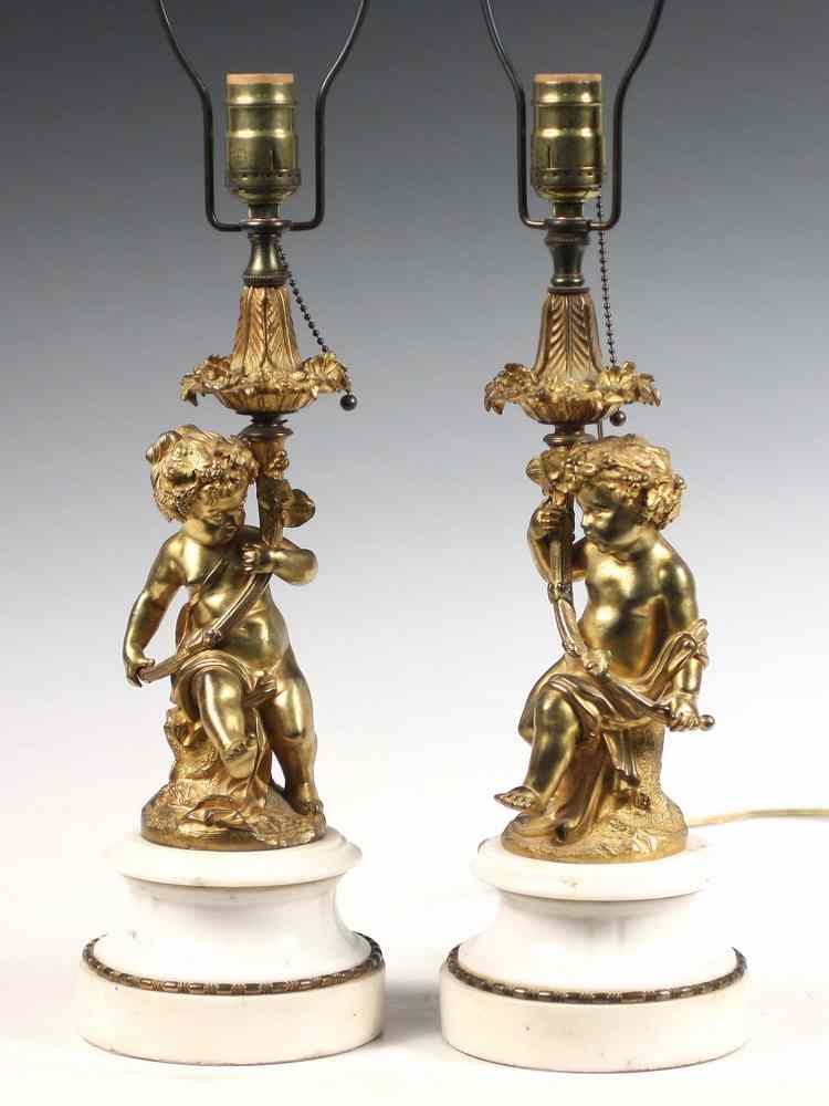 Appraisal: PAIR GILT BRONZE TABLE LAMPS - Pair th c French