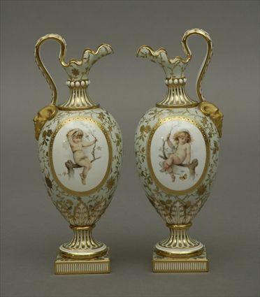 Appraisal: Pair of Minton Painted Porcelain Ewers