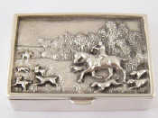 Appraisal: A silver snuff box the lid with embossed hunting scene