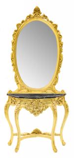 Appraisal: A ROCOCO STYLE GILTWOOD CONSOLE TABLE AND MIRROR A ROCOCO