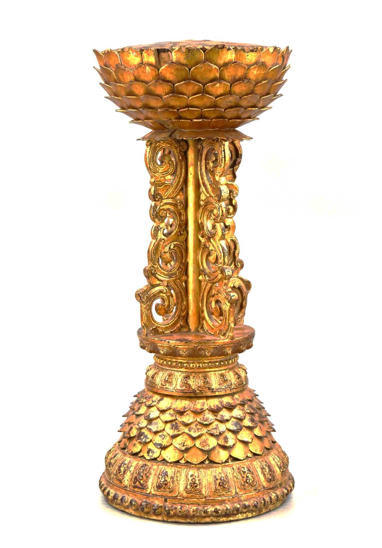 Appraisal: An ornate Chinese th C gilt lacquer wood lotus stand