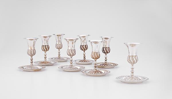 Appraisal: STERLING JUDAICA ELIJAH GOBLETS WITH UNDER PLATES th century Judaica