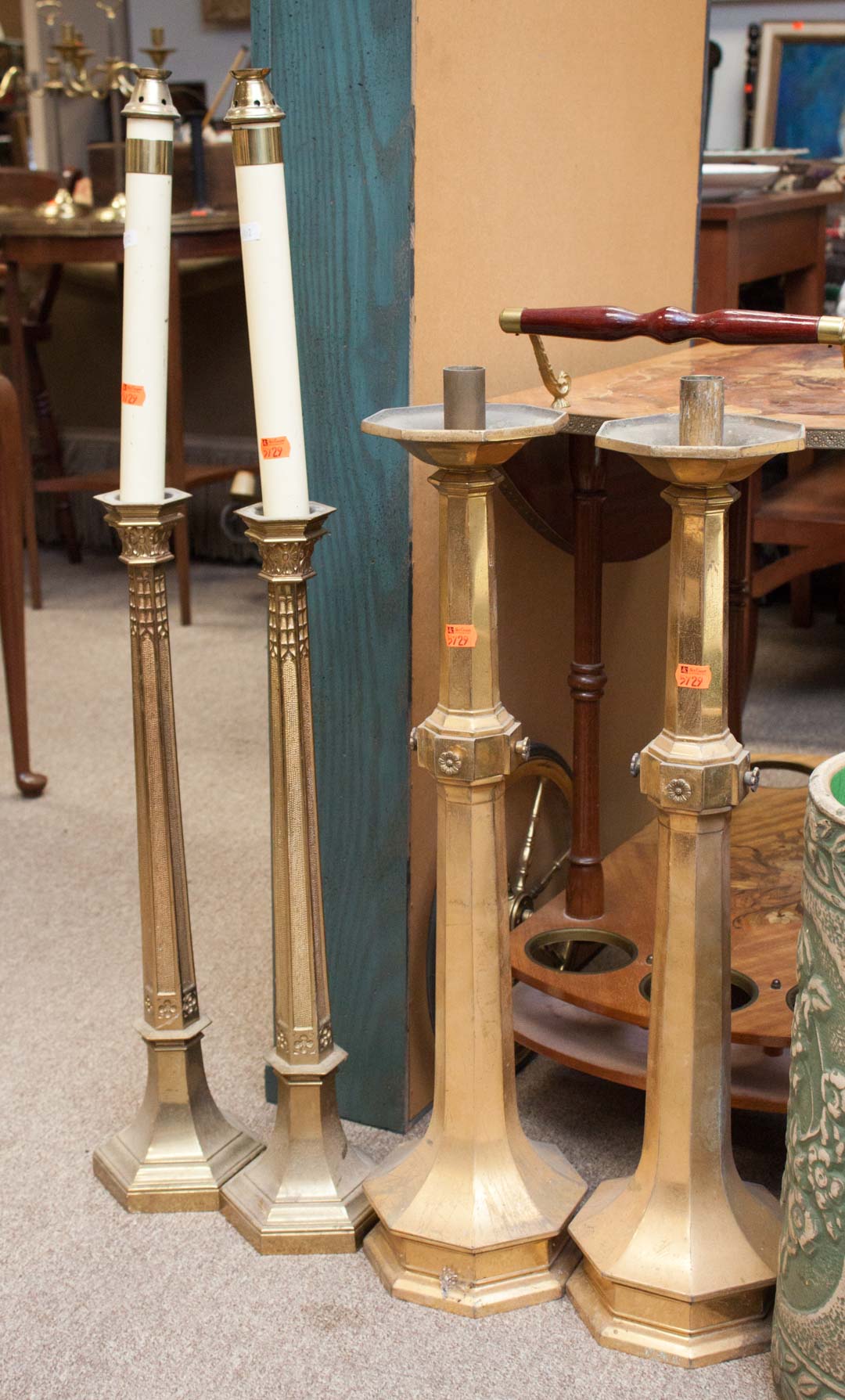 Appraisal: Two pair of ecclesiastical candlesticks