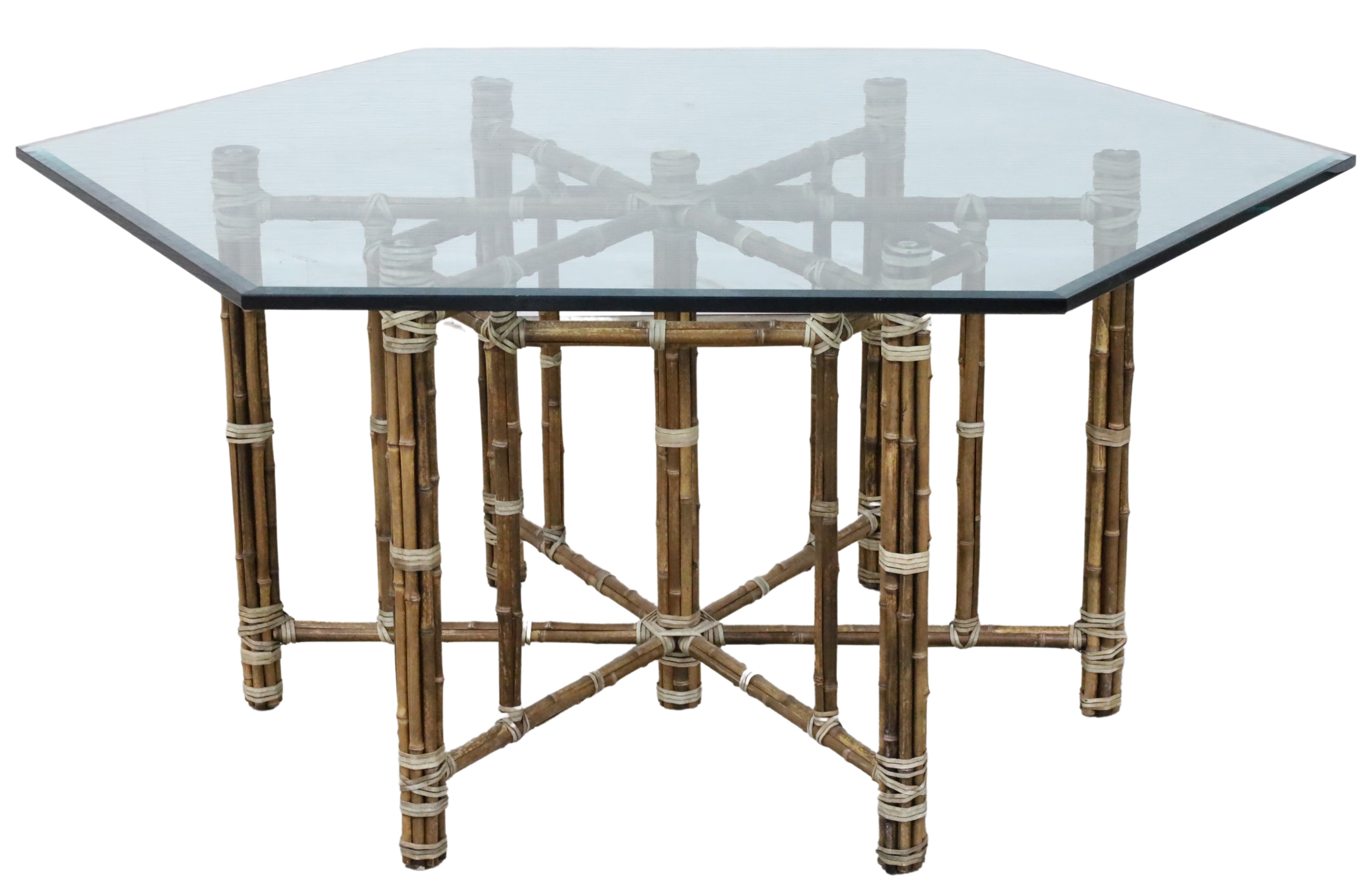 Appraisal: REEDED BAMBOO AND GLASS TOP BREAKFAST TABLE Reeded bamboo breakfast