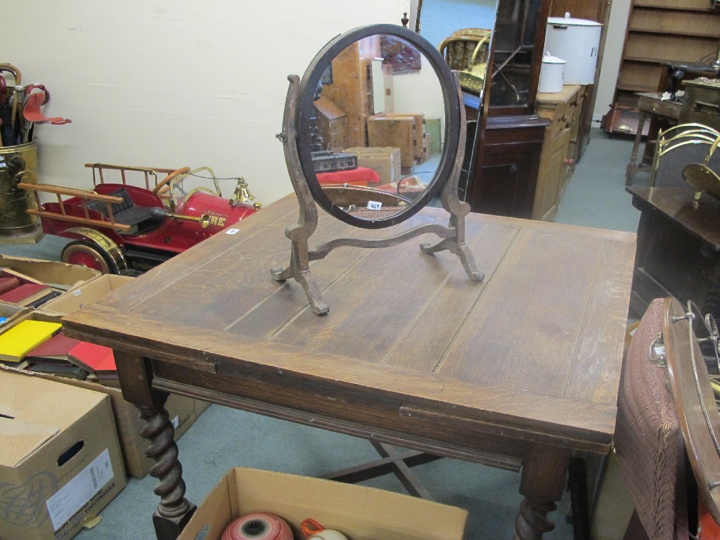 Appraisal: Oak pull out dining table and a dressing mirror