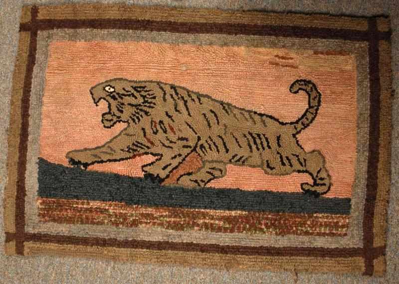 Appraisal: Lot of Hook Rugs Description Includes one of a tiger