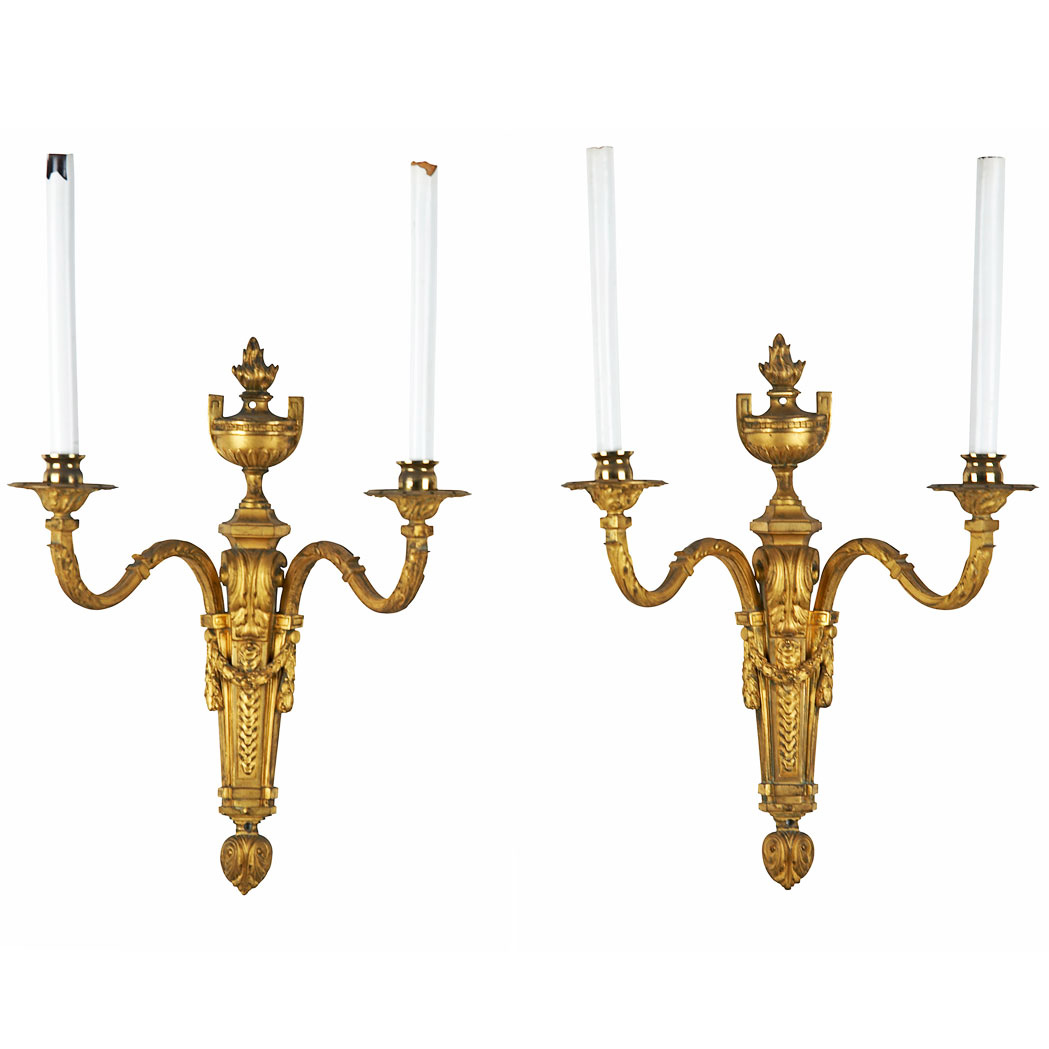 Appraisal: Pair of Neoclassical Style Gilt-Bronze Two-Light Sconces Height inches C