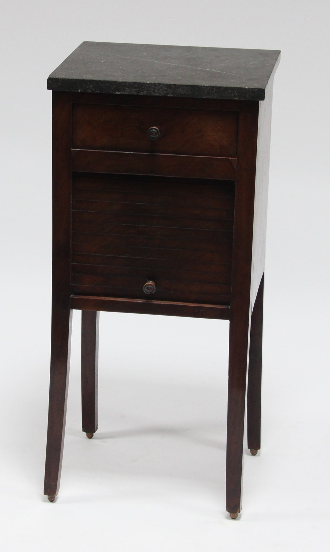 Appraisal: A late th Century mahogany bedside cupboard the marble top