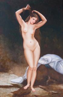 Appraisal: E Lowe Nude Female Oil on Canvas Gilt framed oil