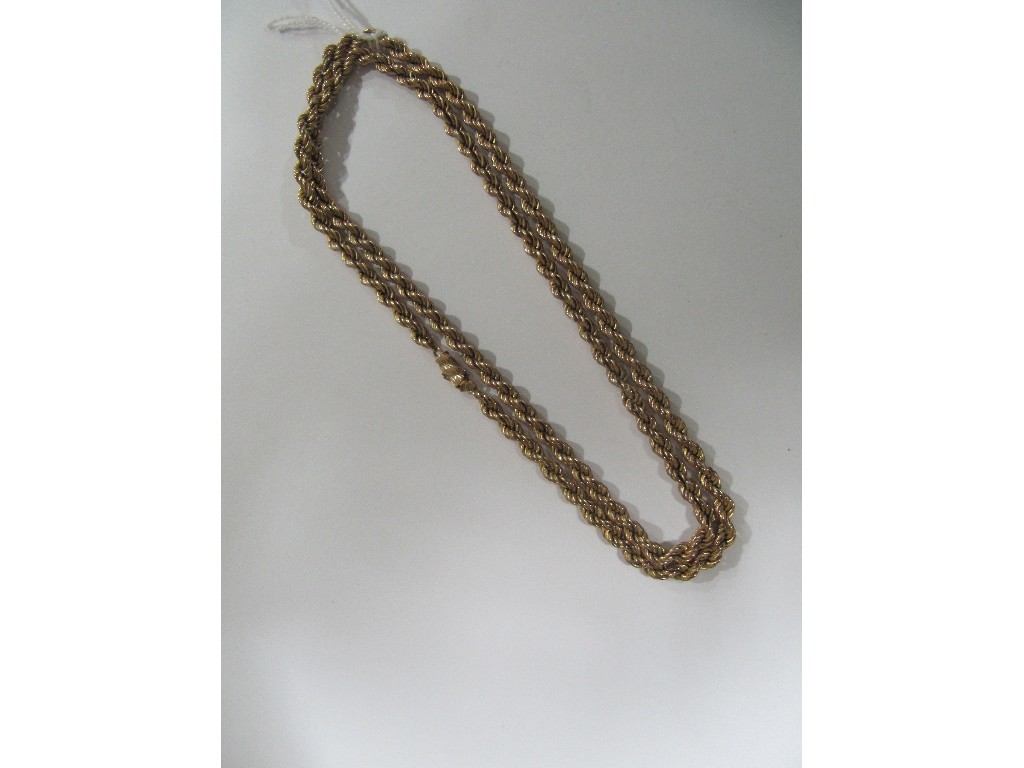 Appraisal: Nine carat gold rope neck chain Approximately cm Approximately gms