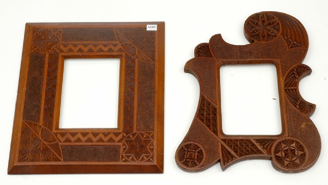 Appraisal: TWO EDWARDIAN CHIP CARVED FRAMES Comprising a stylised and rectangular