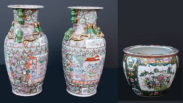 Appraisal: A pair of Chinese famille rose porcelain vases and a