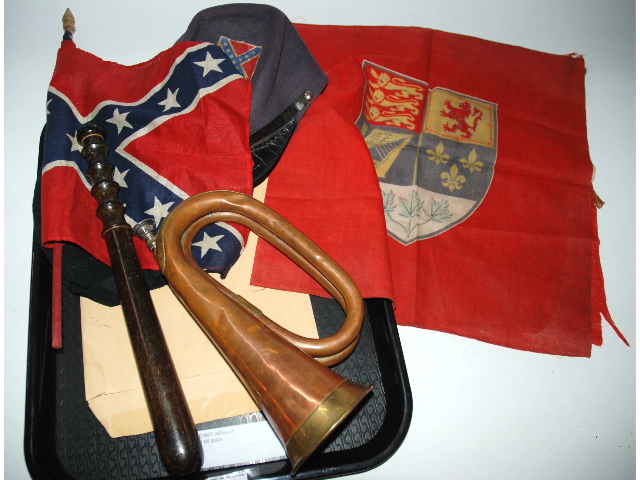 Appraisal: A bugle by Grey Sons hardwood truncheon small Confederate flag