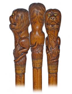 Appraisal: Boxwood Lion Cane -Ca -Figural boxwood handle carved as a