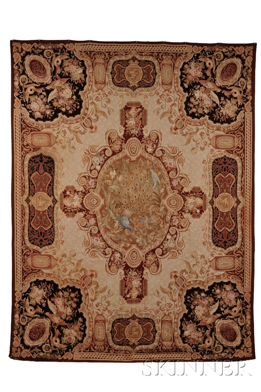 Appraisal: Aubusson-style Wool Rug Wall Hanging th century woven with a