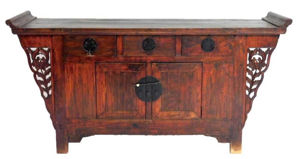 Appraisal: ASIAN CHINESE SIDE CABINET TH C HARDWOOD ALTAR FORM THREE