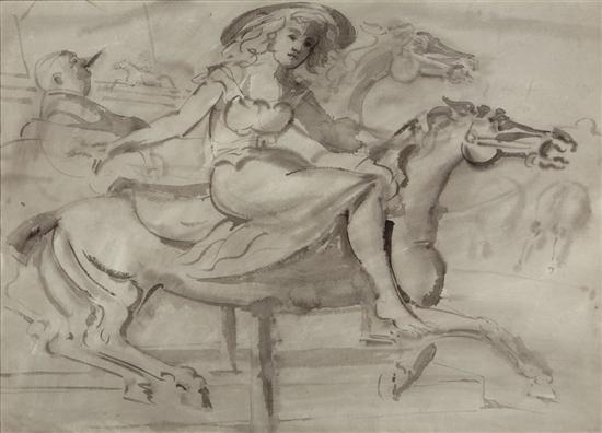 Appraisal: REGINALD MARSH American - Riding the Carousel ink and wash