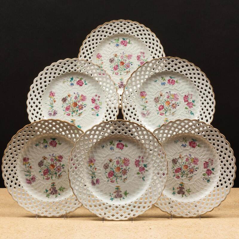 Appraisal: Set of Twelve Chinese Export Famille Rose Reticulated Porcelain Dessert