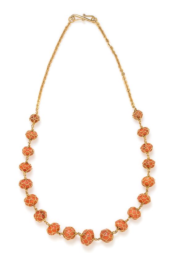 Appraisal: Sale Lot A An Antique Yellow Gold and Coral Necklace