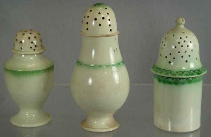 Appraisal: Leeds pearlware green featheredge pepperpots with small repairs small flakes