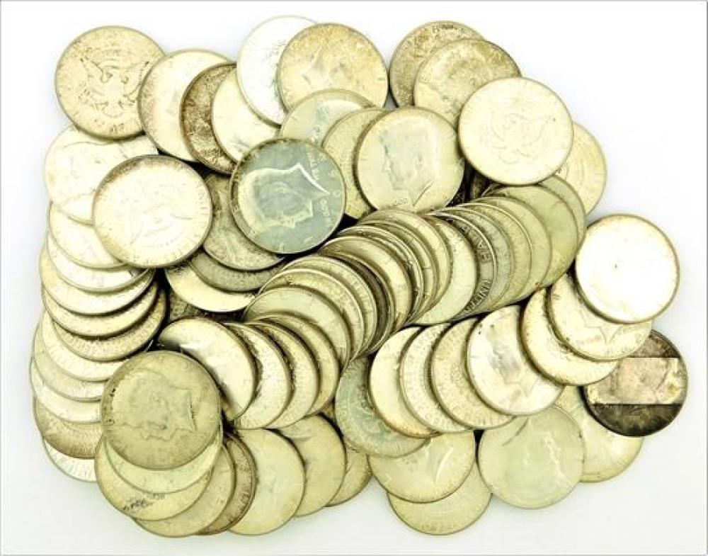 Appraisal: COINS Lot of seventy-five Kennedy half dollars mostly uncirculated