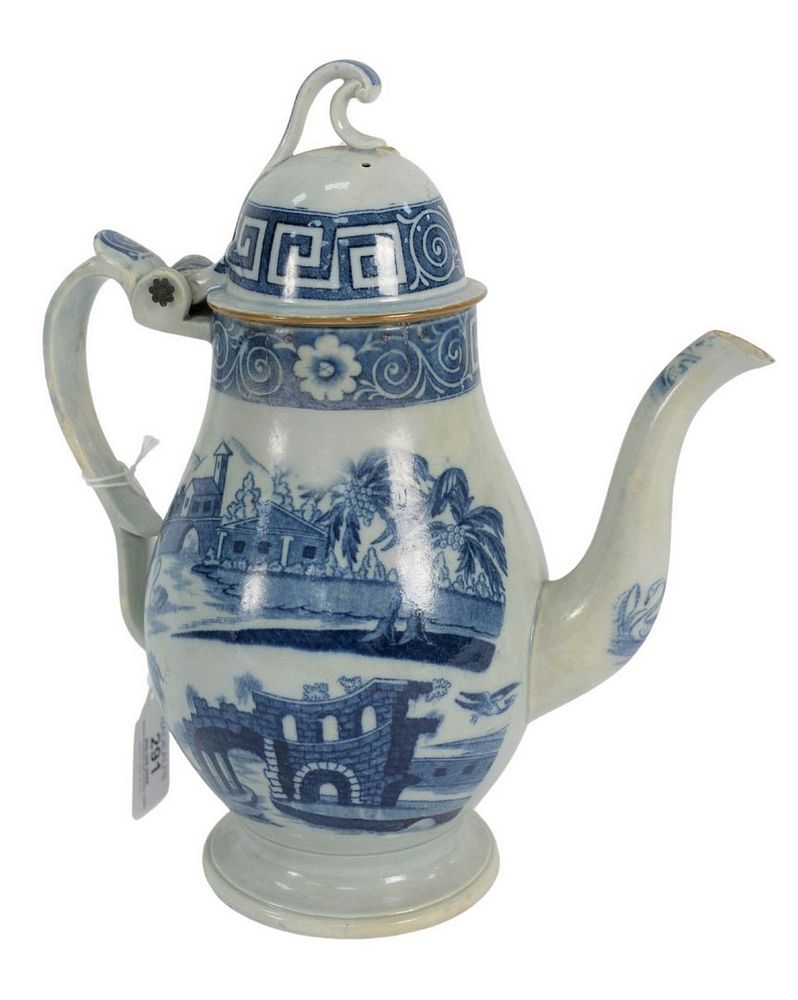 Appraisal: English Blue and White Covered Teapot with unusual hinged lid