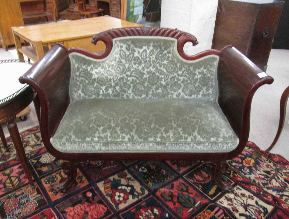 Appraisal: EMPIRE VICTORIAN TRANSITIONAL STYLE MAHOGANY SETTEE American c a lyre-form