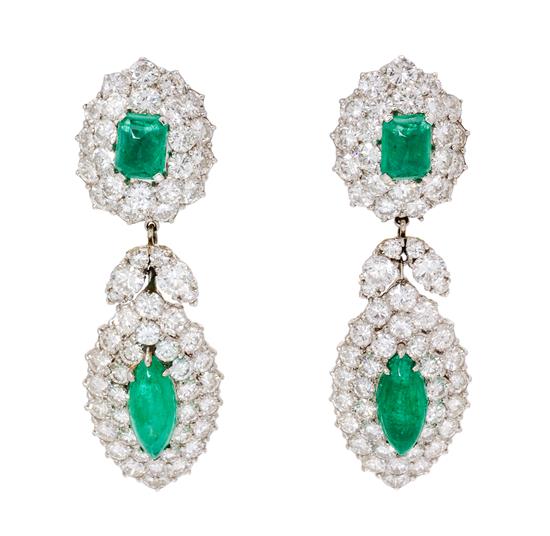 Appraisal: Sale Lot A Pair of Platinum Diamond and Emerald Convertible