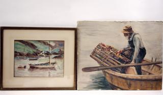 Appraisal: WILLIAM WRIGHT OTH C Four Maine Coastal Watercolor Scenes all